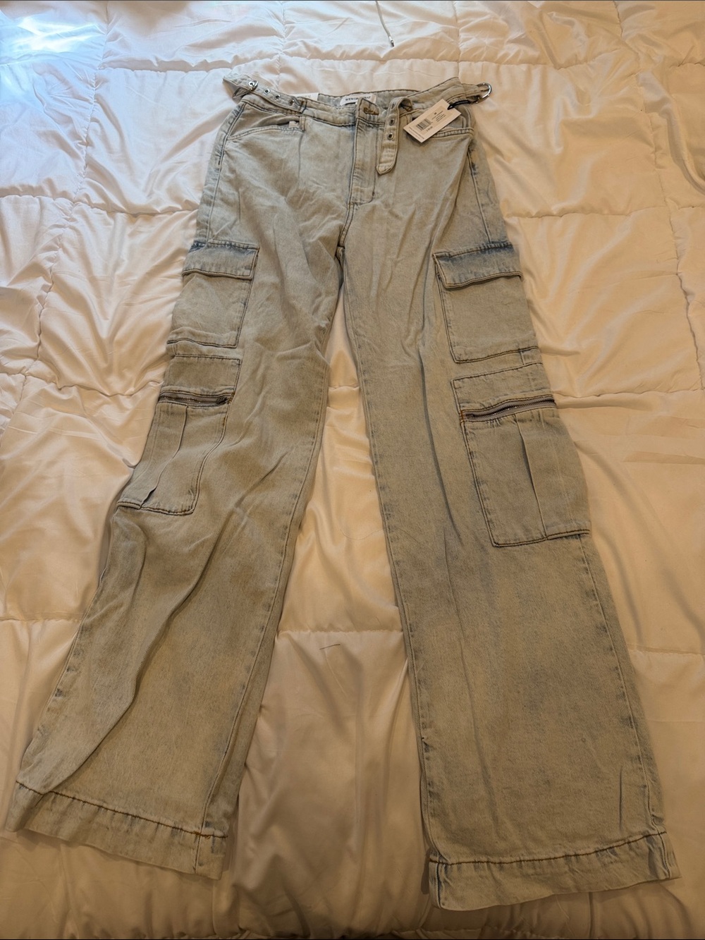 WeWoreWhat Light Wash Straight Leg Cargo Jeans
